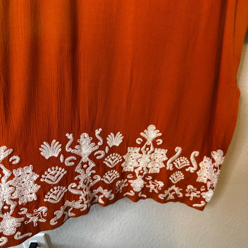Chico's Embroidered Drama Kimono Top Burnished Clay Size L/XL - Picture 9 of 13